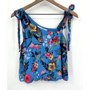 Zara Trafaluc Collection Tank Women Small Blue Floral Shoulder Tie Strap Vacatio